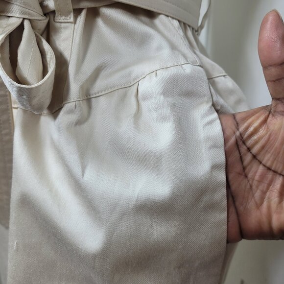 NWT TCEC Beige Strapless Belted Smocked Sweetheart Pockets Mini Dress Medium - Picture 7 of 11